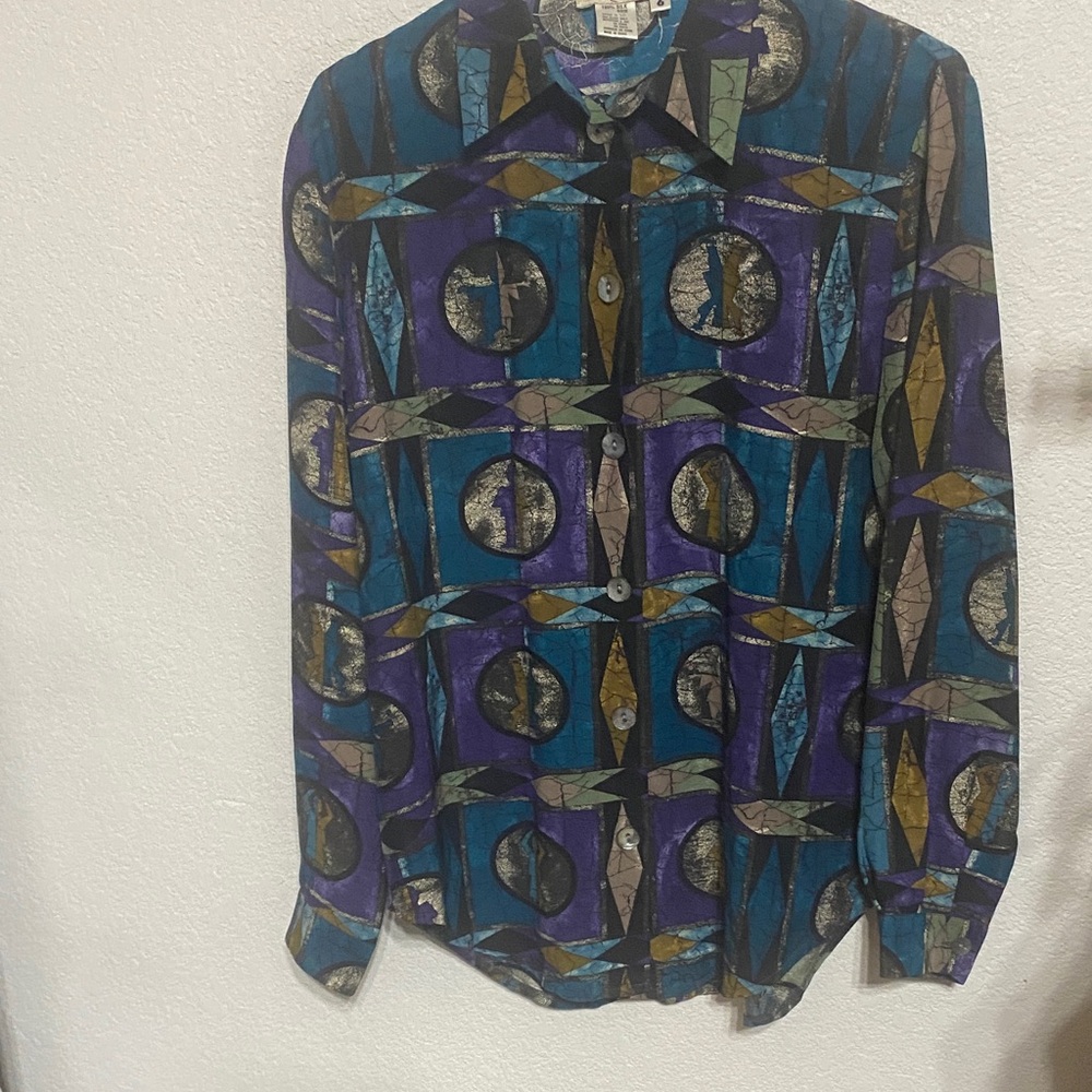 Vintage Geometric Patterned Women's Blouse - Multicolor